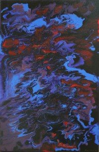 Electrica - this fluid acrylic painting uses blues and red